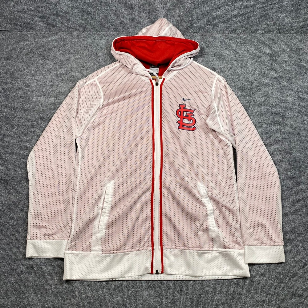 Nike St Louis Cardinals Dri-FIT Mesh Full Zip Hoodie Mens XL White Red MLB